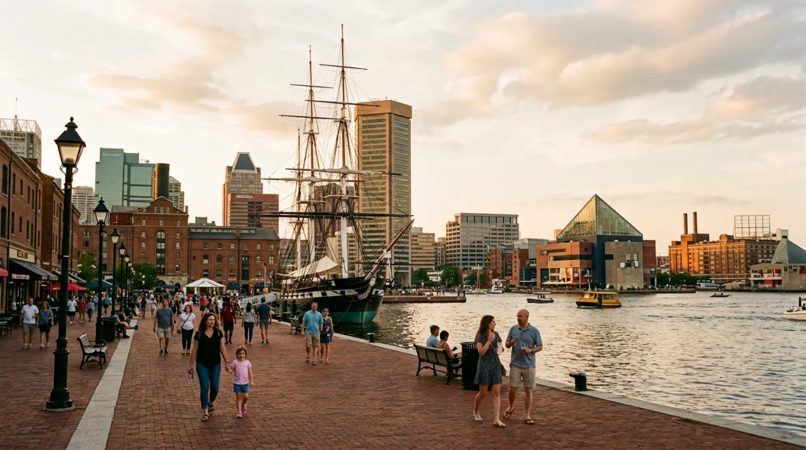Baltimore Inner Harbor historic waterfront and city skyline