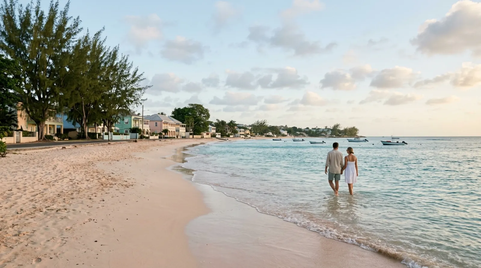 West-coast Barbados beach with coral sand and calm Caribbean water