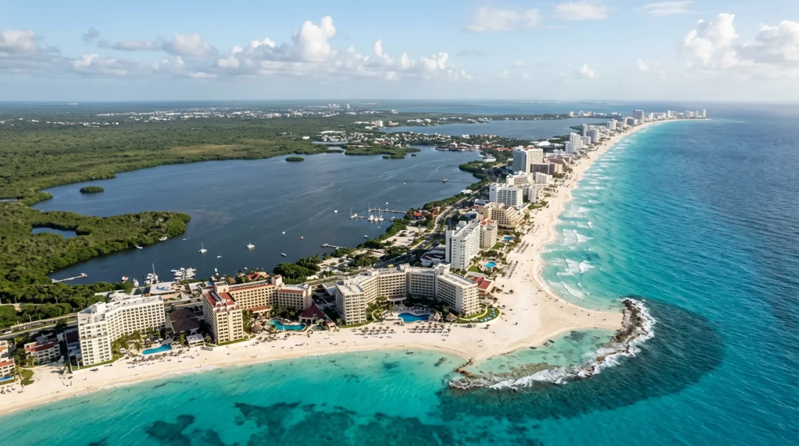 Cancún Hotel Zone between the Caribbean Sea and Nichupté Lagoon