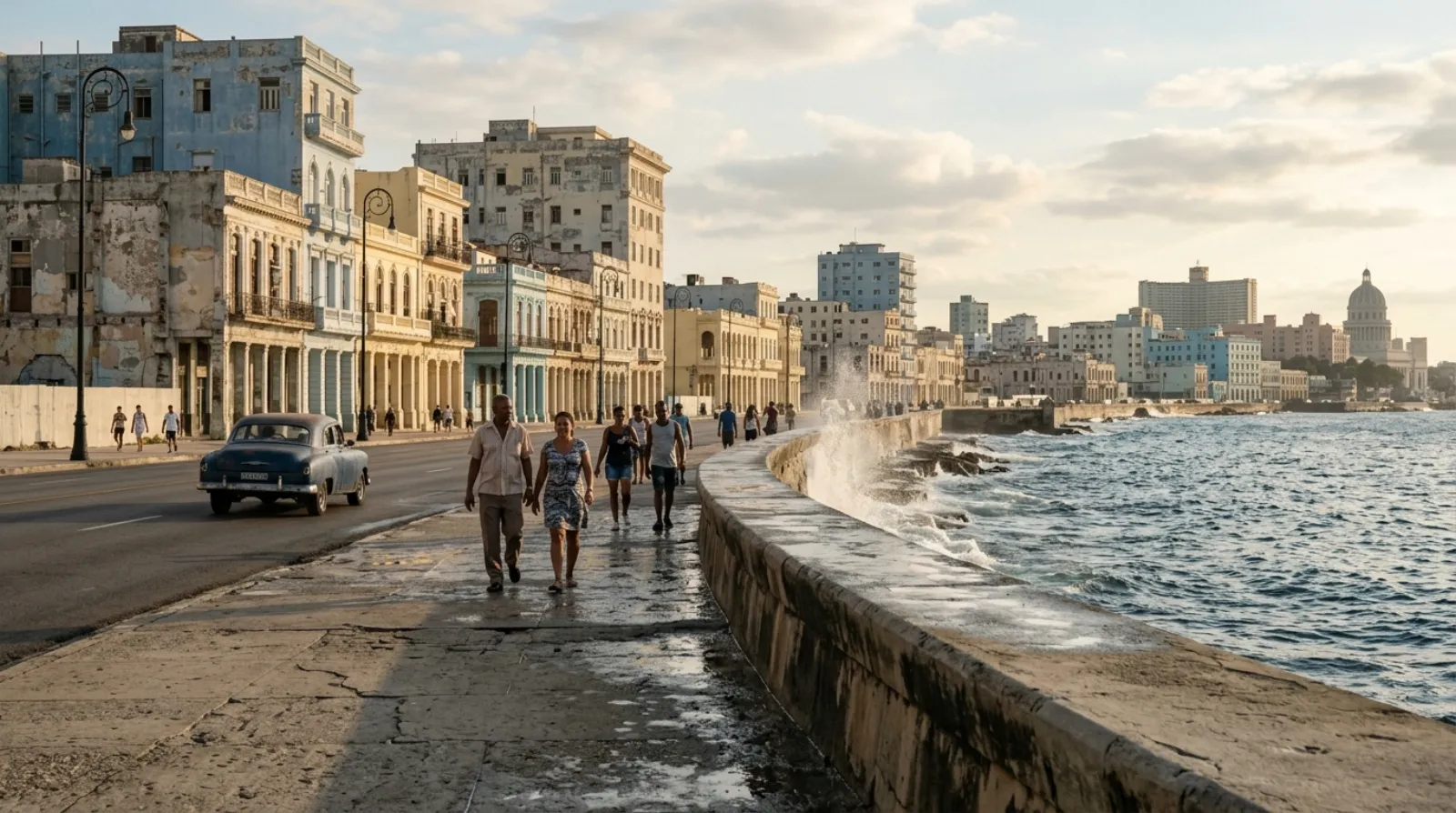 Havana Malecón seawall and waterfront buildings on the Caribbean