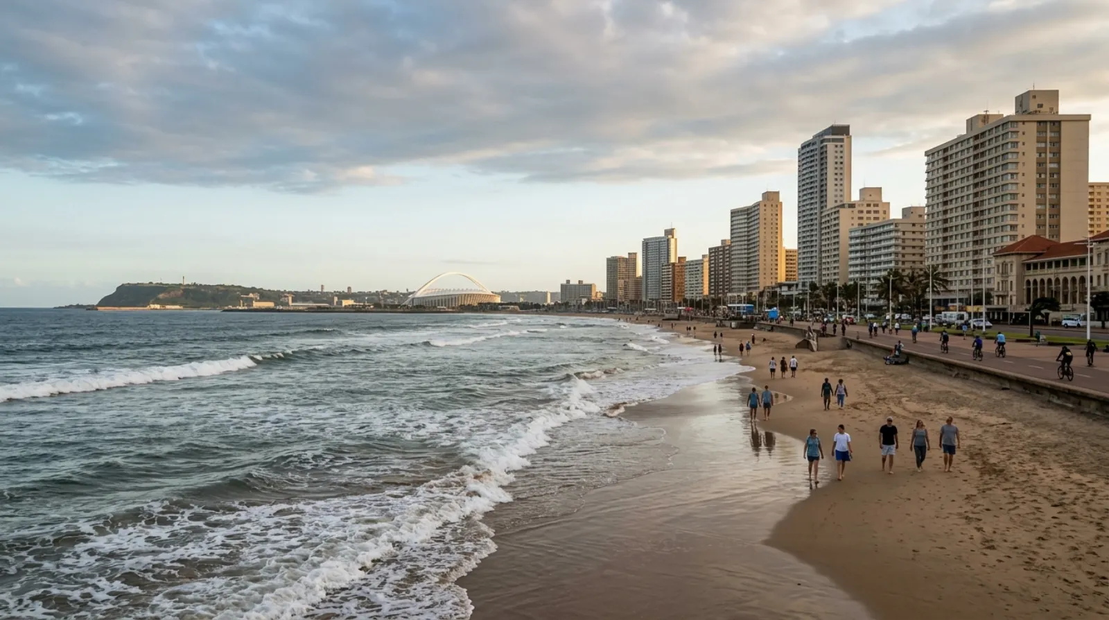 Durban Golden Mile beachfront and Indian Ocean surf