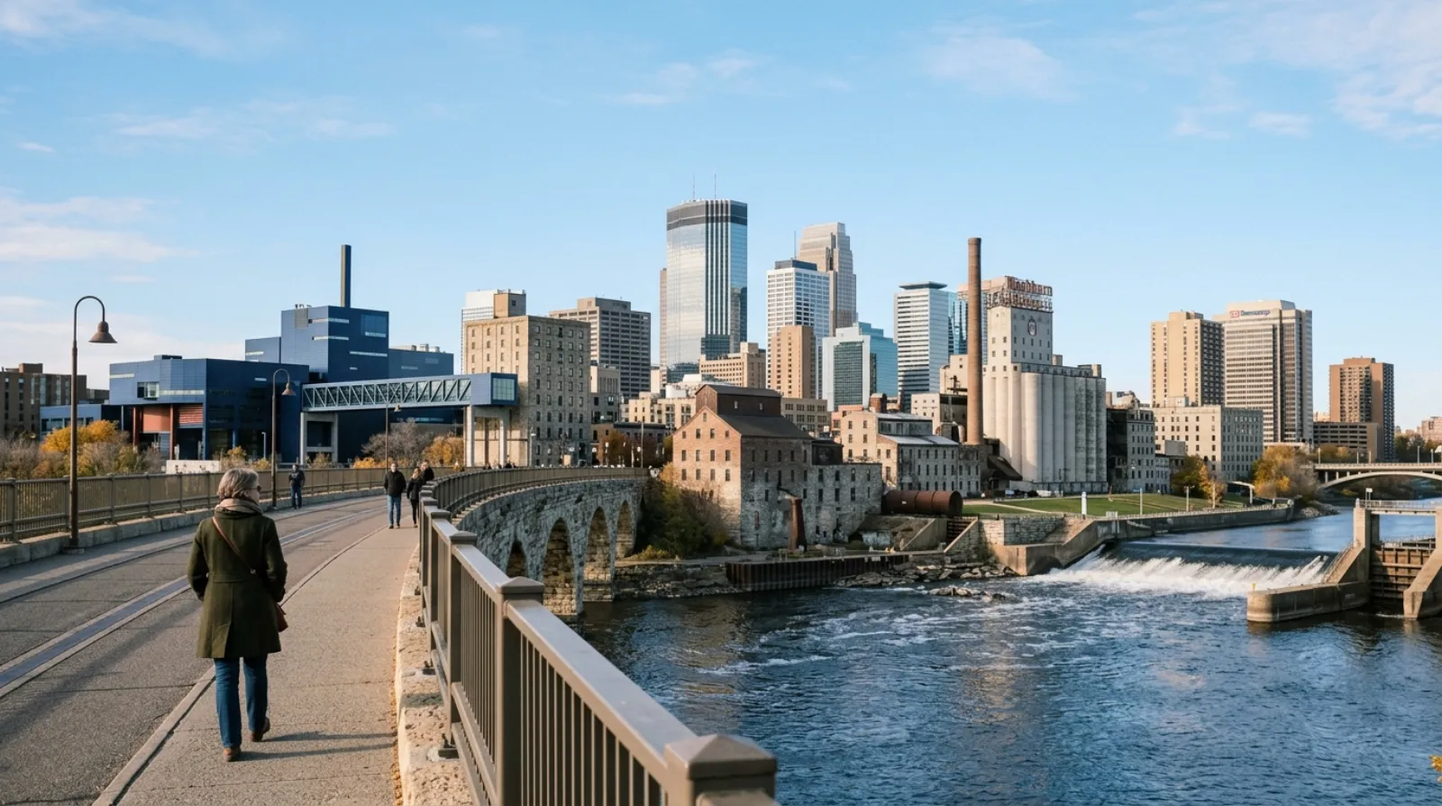 Mississippi River and Minneapolis skyline from the Stone Arch Bridge