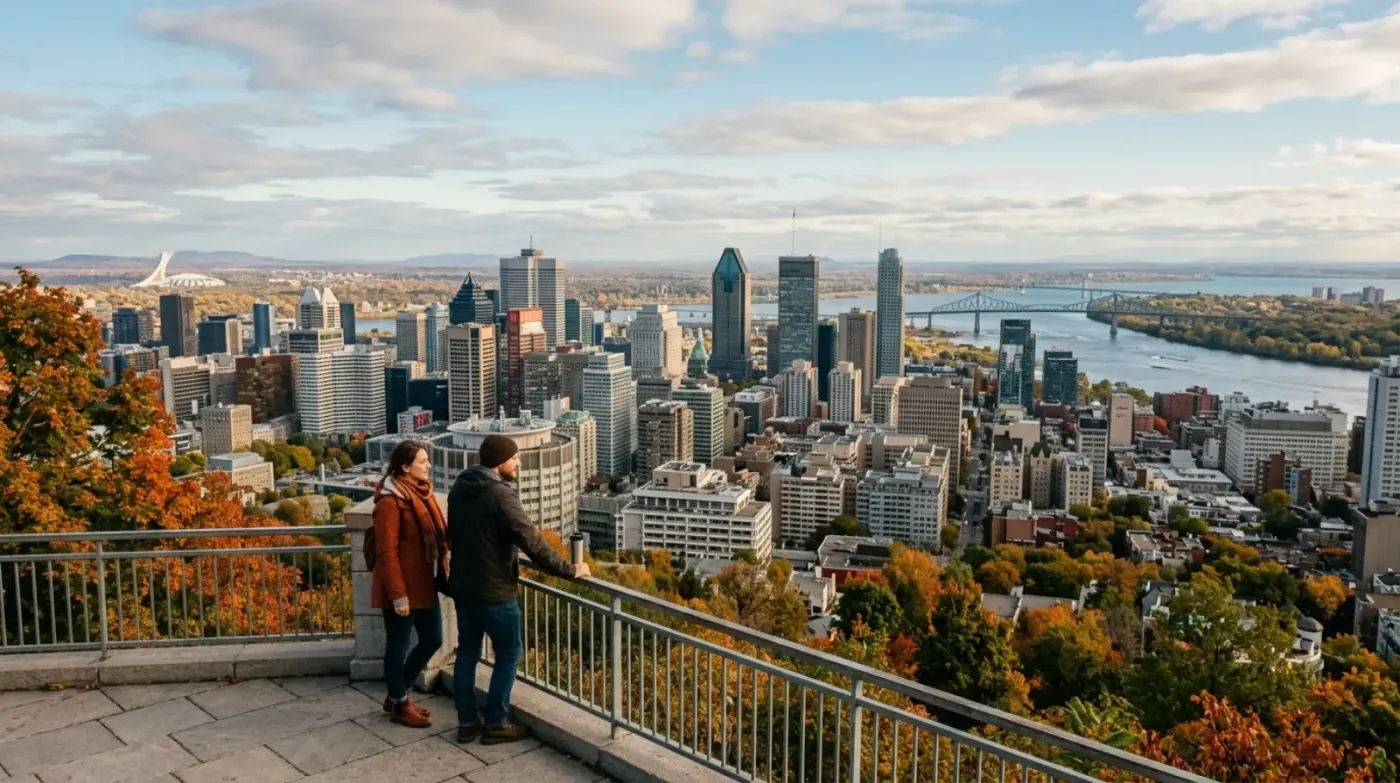 Montreal downtown and the St Lawrence from Mount Royal
