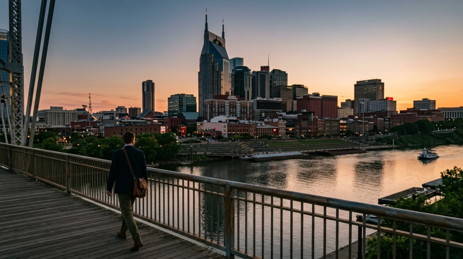 Nashville skyline and AT&T Building across the Cumberland River