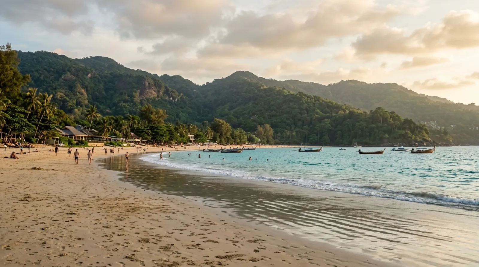 Phuket west-coast beach and forested hills on the Andaman Sea