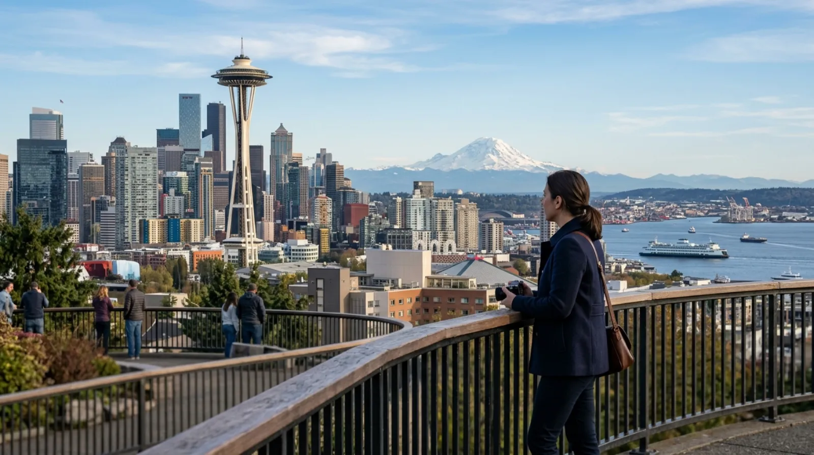 Space Needle and Seattle downtown over Elliott Bay from Kerry Park