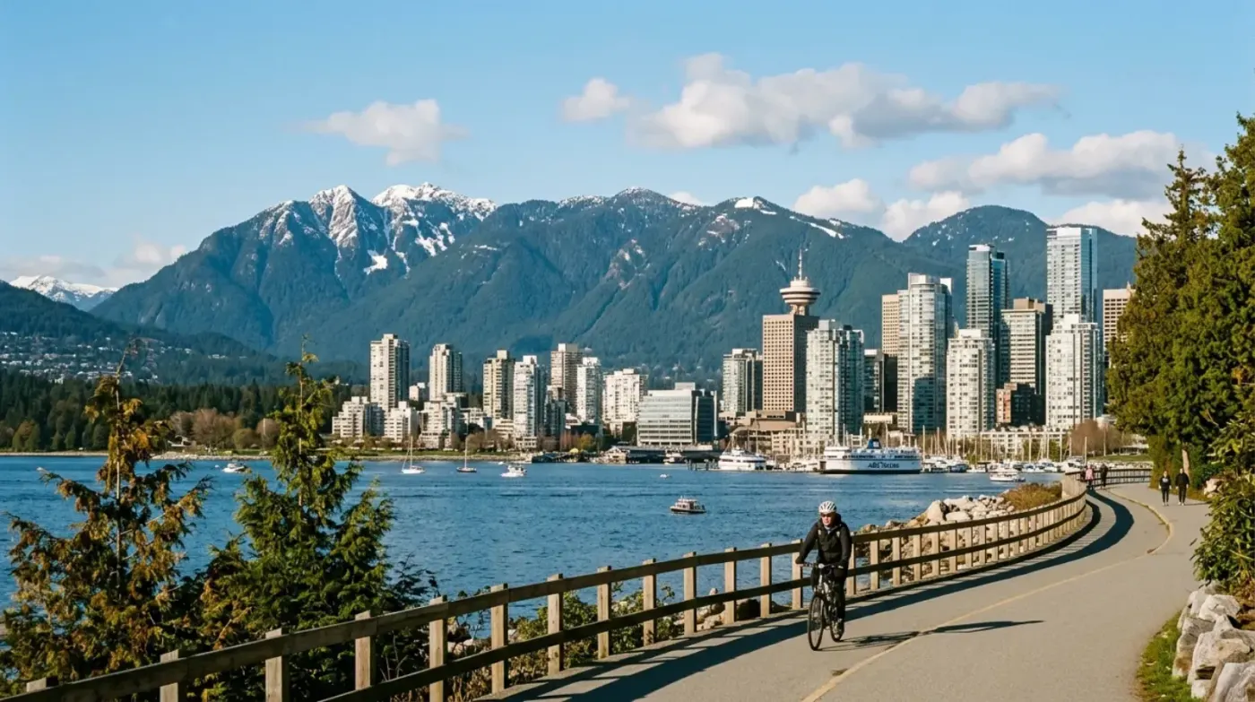 Vancouver downtown and North Shore Mountains from the seawall